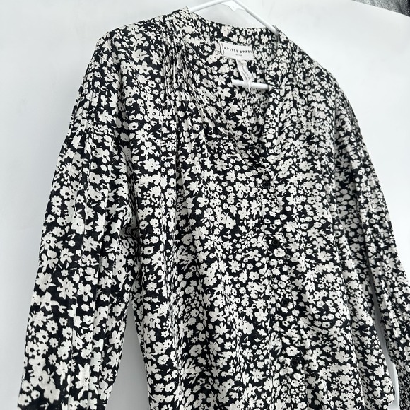 Apiece Apart Yerba Floral Pintuck Blouse S Organic Cotton Black White Minimalist - Picture 8 of 13